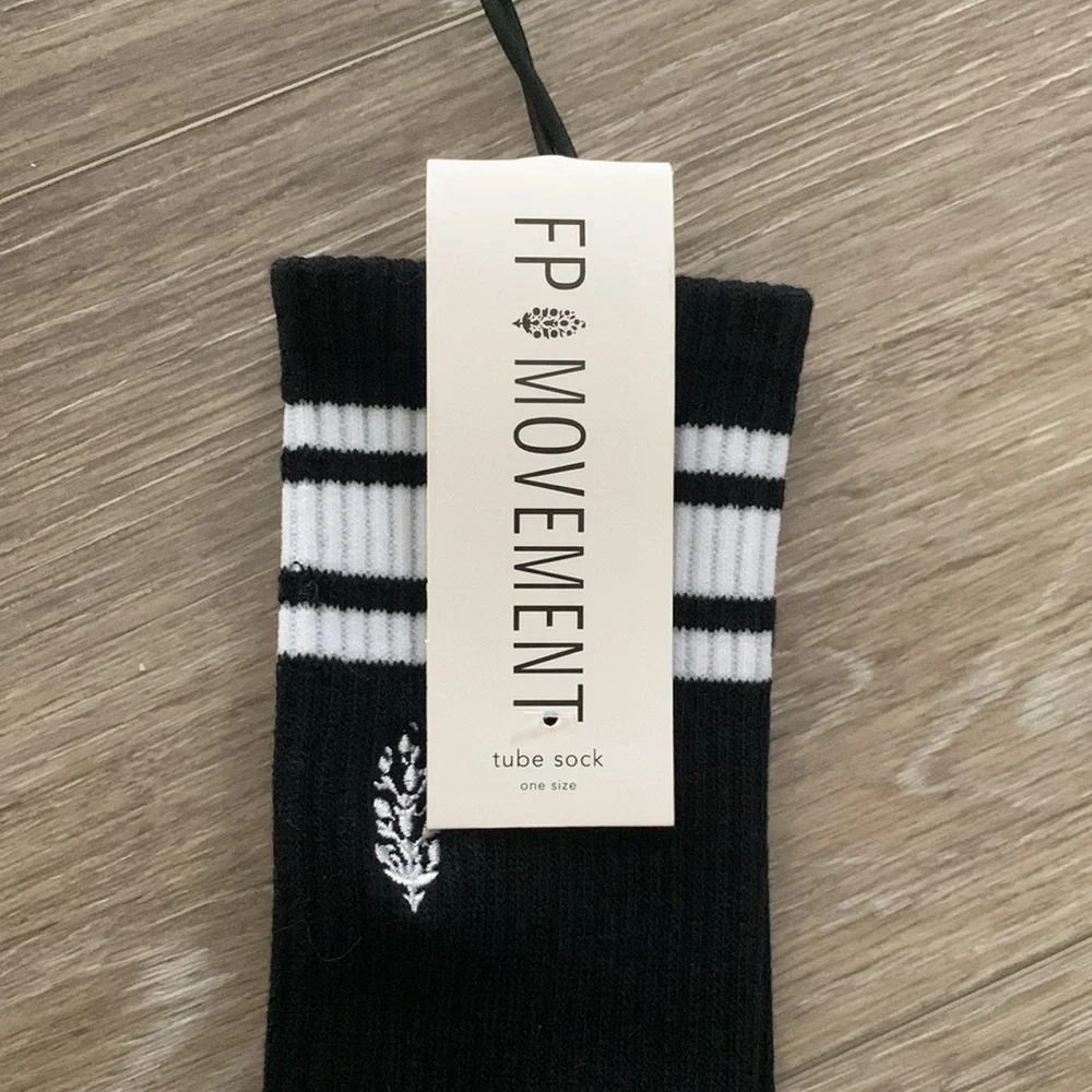 FP Movement Retro Logo Stripe Tube Socks Black White NWT